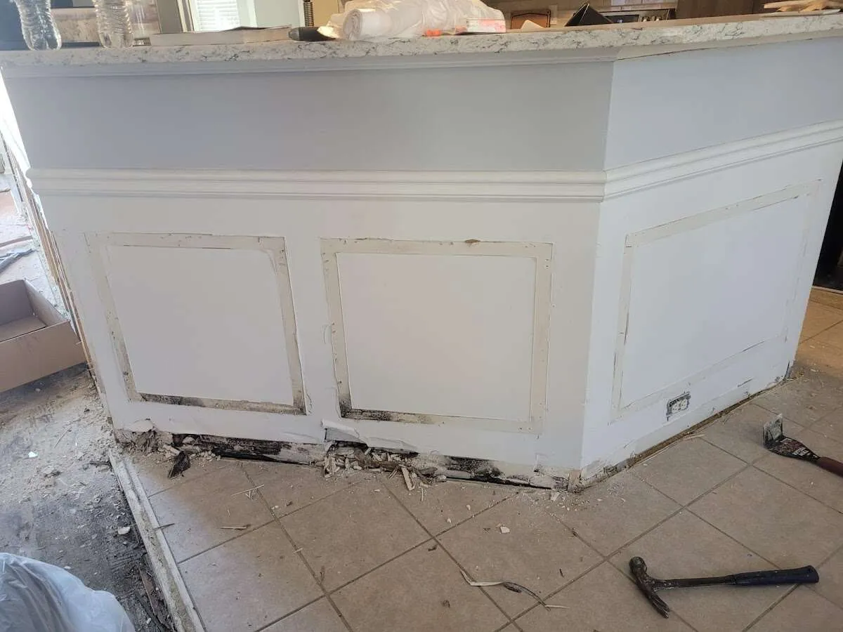 Water damage and mold on kitchen during Storm Damage Restoration in Los Fresnos